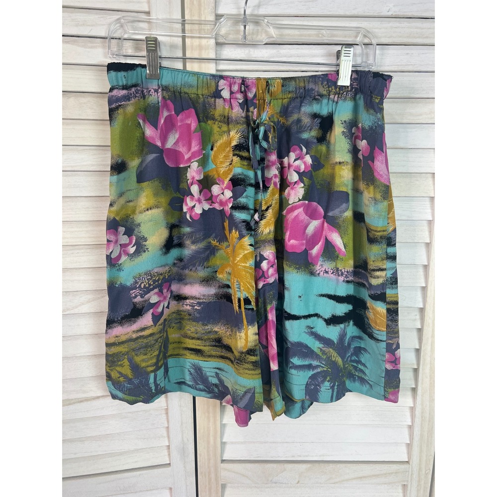 Old Maui Brand Womens Shorts Tropical Floral Palm Tree Rayon Size L Vintage